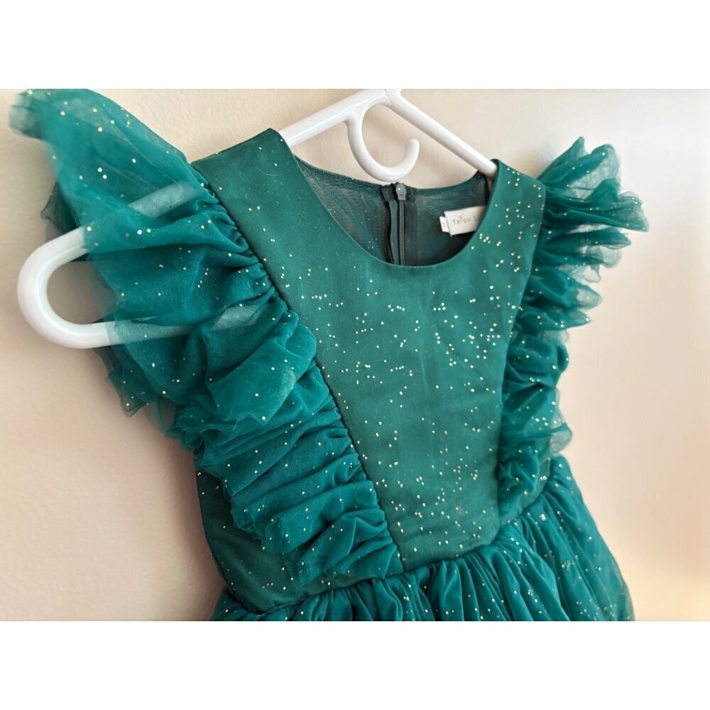 Trish Scully Girls Green Glitter Emerald Party Holiday Photoshoot Dress Size 6 - Picture 4 of 12